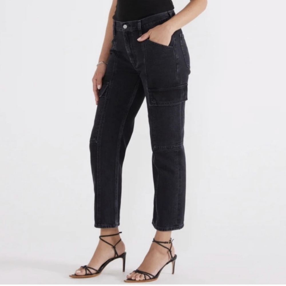 Ética 'Pax Slim Cargo' black cropped cargo jeans